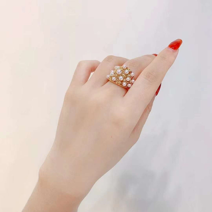 3.5-4.0mm Akoya Pearl With Vintage Diamond Ring - TS025 - Roselle Jewelry