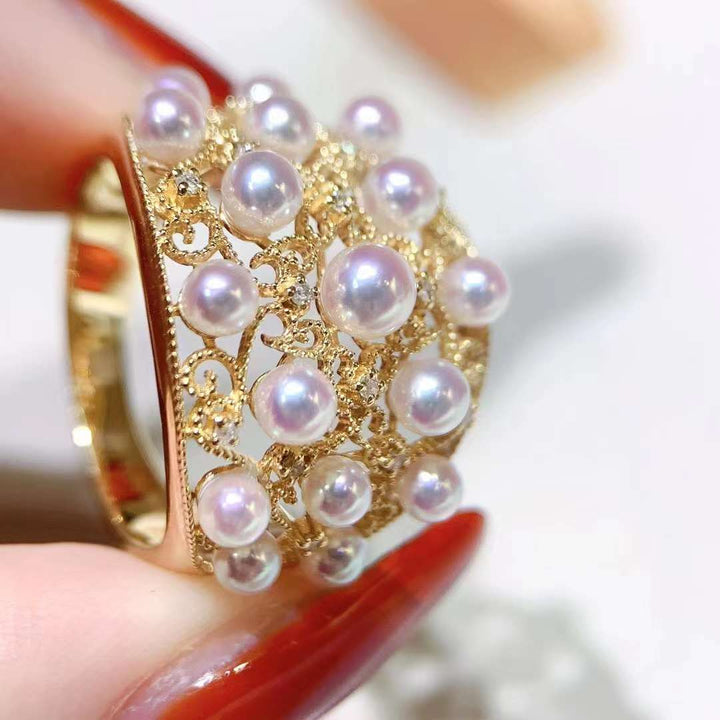 3.5-4.0mm Akoya Pearl With Vintage Diamond Ring - TS025 - Roselle Jewelry