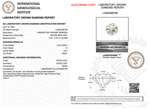0.53CT Round D VS2 ID EX EX NONE - LG523295759 - Roselle Jewelry
