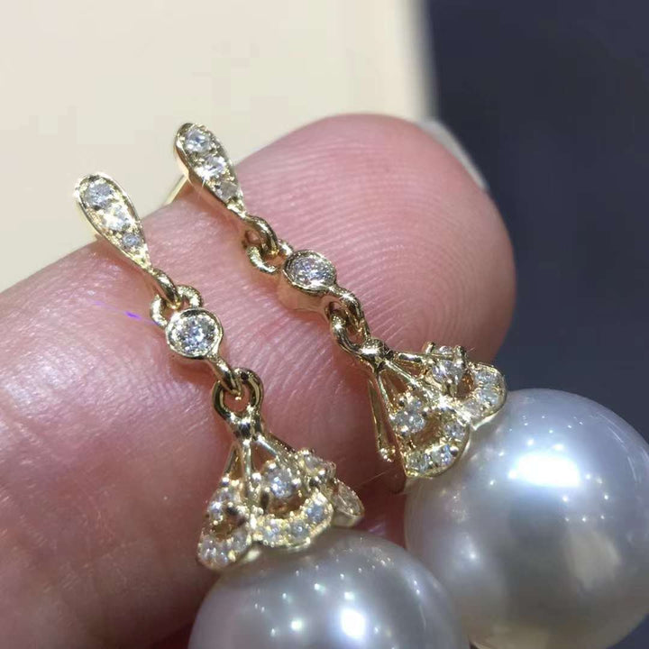 18K White Gold Australian White Pearl Earrings - TS014 - Roselle Jewelry