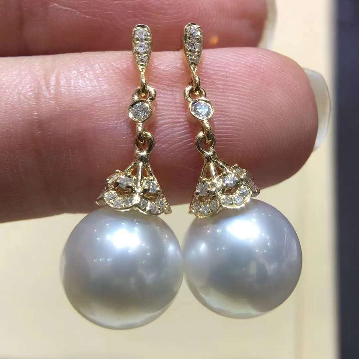 18K White Gold Australian White Pearl Earrings - TS014 - Roselle Jewelry