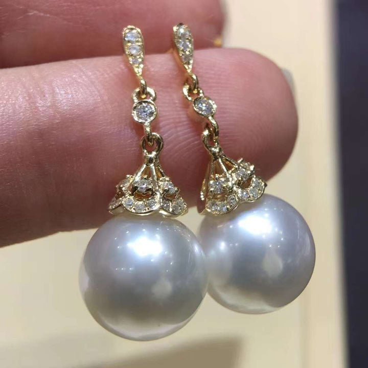 18K White Gold Australian White Pearl Earrings - TS014 - Roselle Jewelry