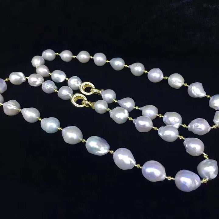 S925 Silver(Yellow Gold Plated) Freshwater Baroque Pearl Necklance - TS027 - Roselle Jewelry