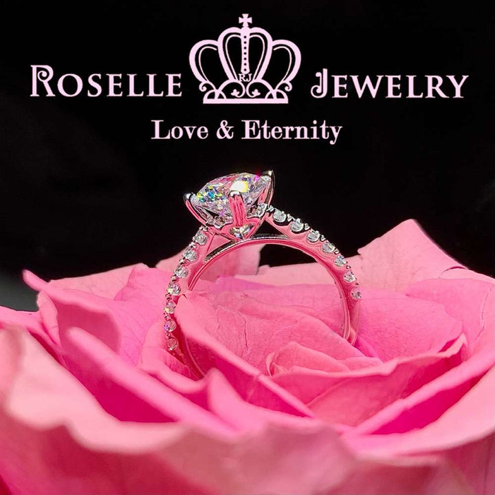 Four Prong Side Stone Engagement Ring - T23 - Roselle Jewelry