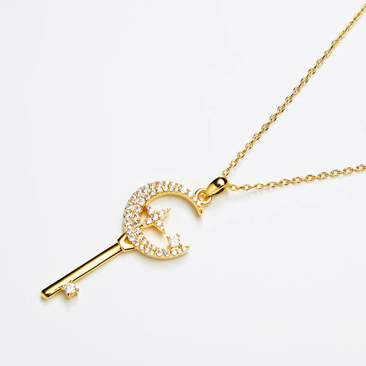 Dream Moon Key Diamond Pendant Necklace[pre order] - SN007 - Roselle Jewelry