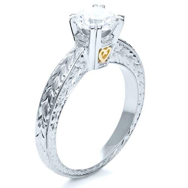 Vintage Two-tone Hand Engraved Engagement Ring [Setting Only] - EC071 - Roselle Jewelry