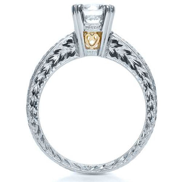 Vintage Two-tone Hand Engraved Engagement Ring [Setting Only] - EC071 - Roselle Jewelry