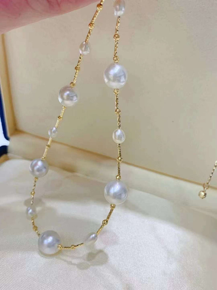 18K Yellow Gold Australia Pearl with Keshi Pearls Necklaces - TS010 - Roselle Jewelry
