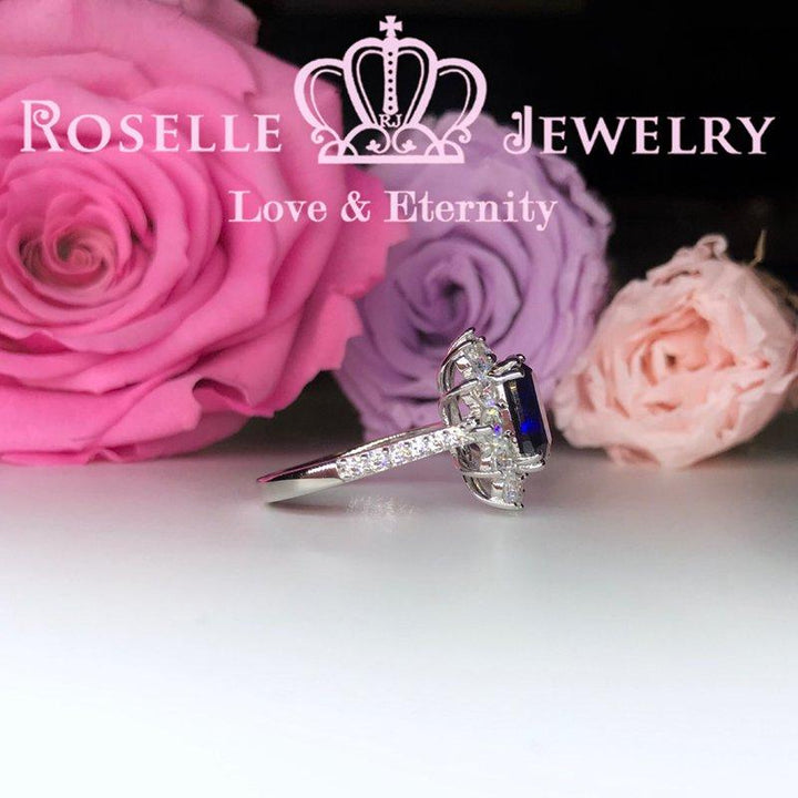 Lab Grown Sapphire Cushion Cut Halo Engagement Rings - OS2 - Roselle Jewelry