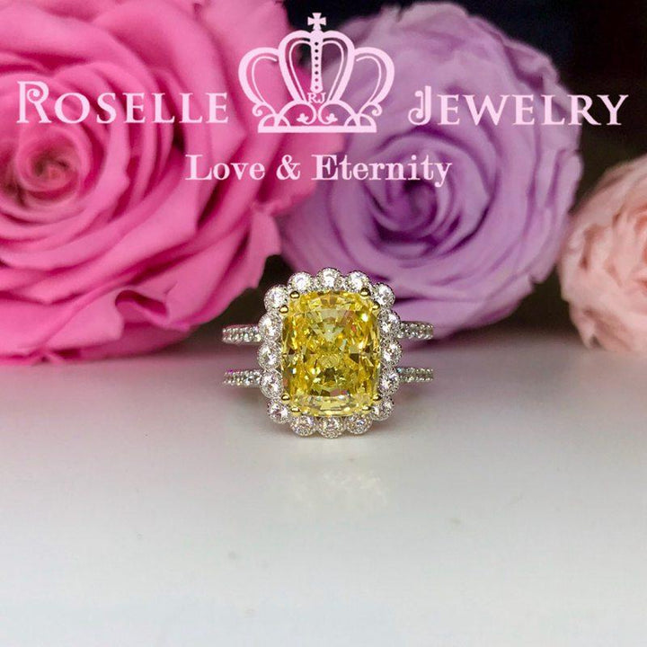 Fancy Yellow Cushion Cut Halo Engagement Ring - FY2 - Roselle Jewelry