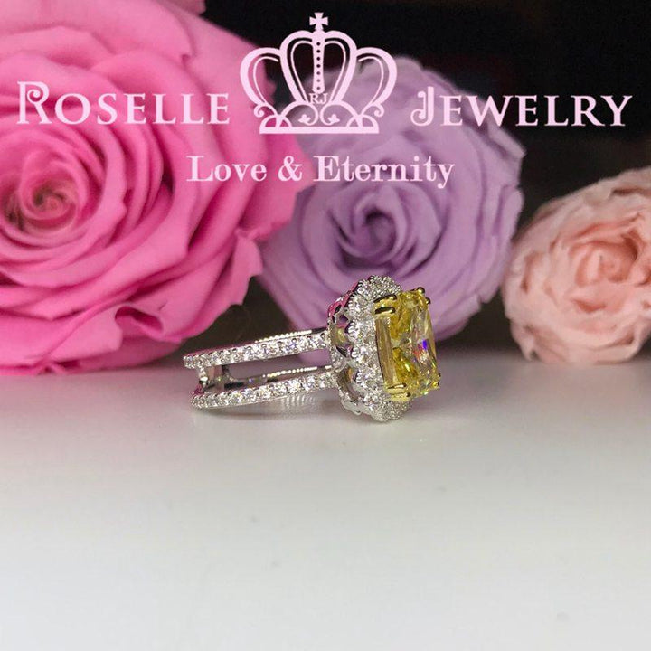 Fancy Yellow Cushion Cut Halo Engagement Ring - FY2 - Roselle Jewelry