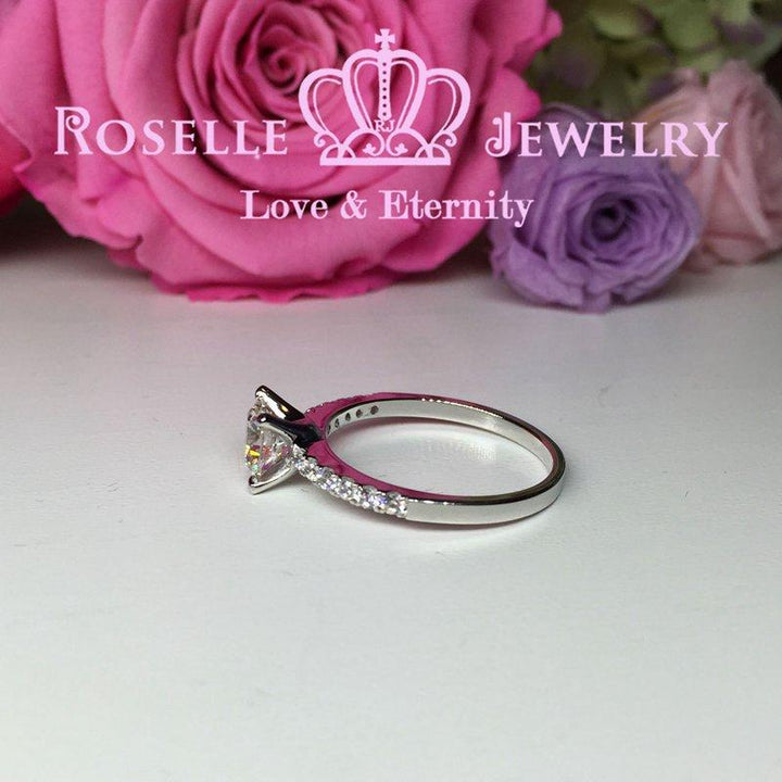 Four Prong Side Stone Engagement Ring - T4 - Roselle Jewelry